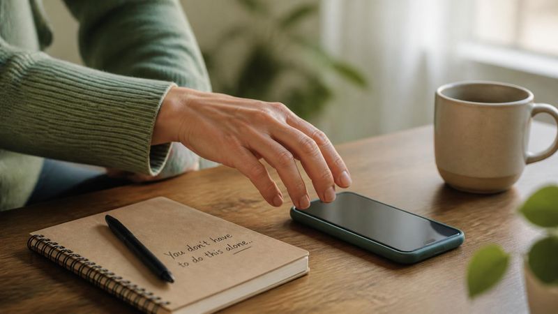 A hand reaching toward a phone on a table, representing the decision to seek professional help for a child