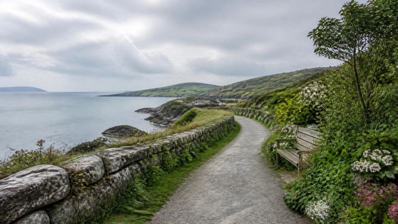 A peaceful Irish coastal or garden path under a soft sky, representing recovery and moving forward