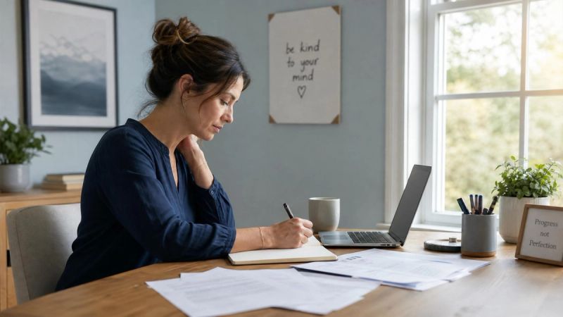 A person working at a tidy desk with soft natural light, representing hidden adult OCD symptoms
