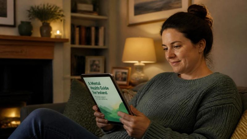 A person reading a health guide on a tablet with a hopeful expression