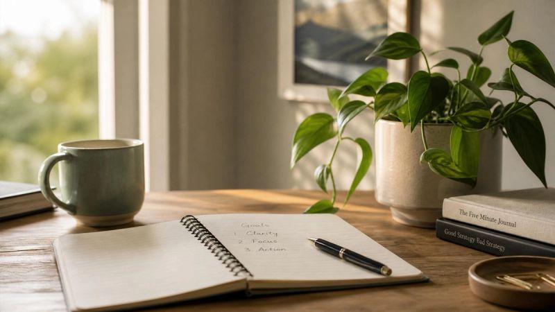 A calm workspace with a notebook and pen, representing choosing the right therapist for loneliness