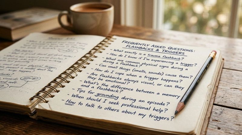 Open notebook with questions, representing FAQs about flashbacks