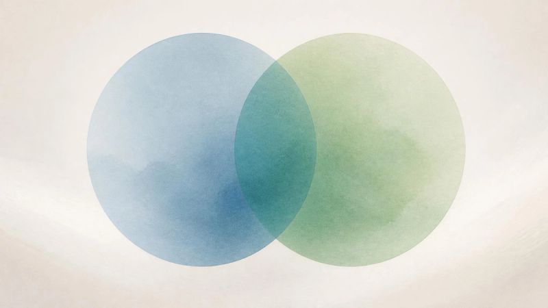 Two overlapping circles in a calm abstract design, representing anger management and therapy working together