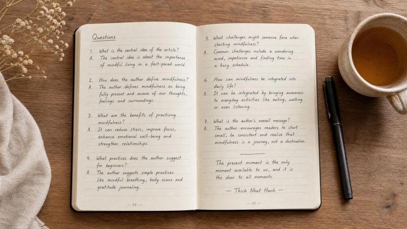 An open notebook with handwritten questions and answers about ADHD medication.