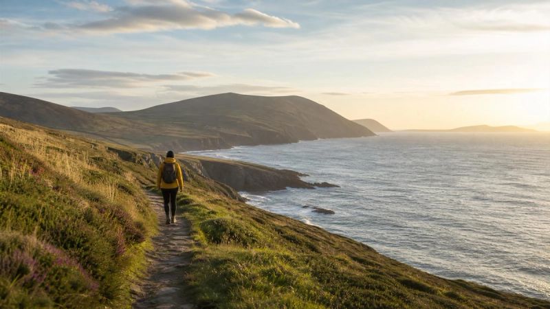 A person walking confidently along a coastal path in Kerry, symbolising self-acceptance and hope after recognising adult ADHD symptoms.