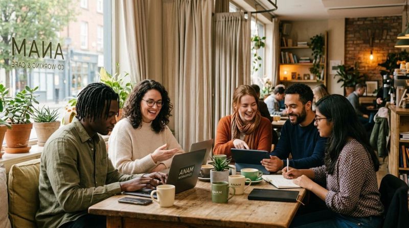 Group of diverse people in an Irish workplace or cafe, representing common self-esteem patterns in Ireland
