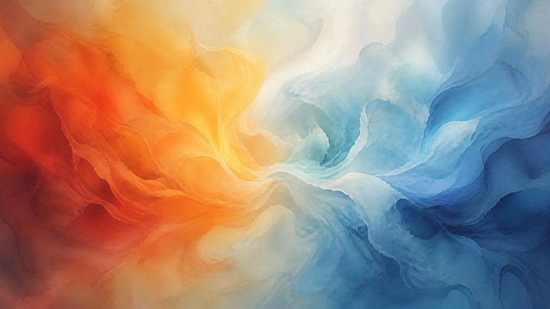 Abstract visual of fire and ice merging