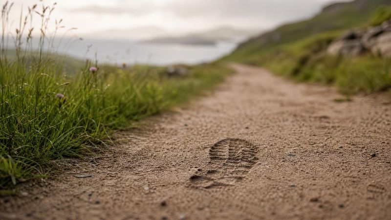 A single footstep on a sandy or gravel path, representing taking the first step