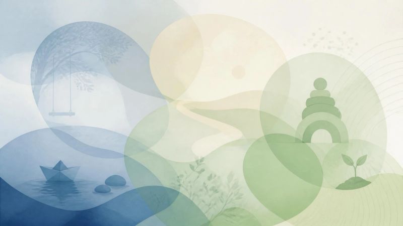 A gentle image of overlapping translucent shapes representing the many factors that can cause emetophobia