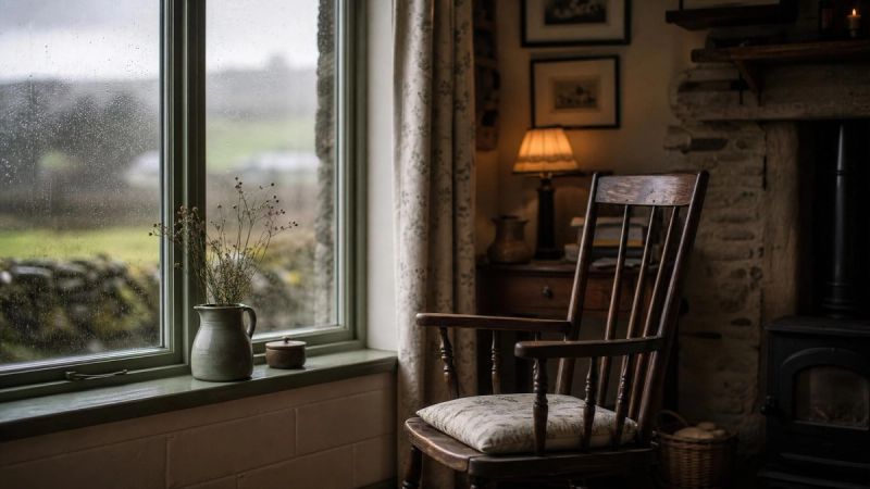 Empty chair by a rain-streaked window, illustrating hidden PTSD symptoms such as emotional numbness
