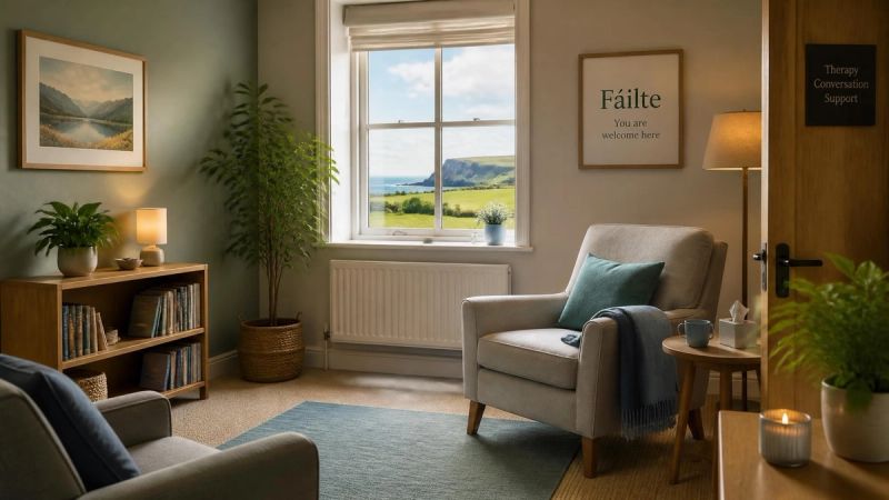 A peaceful therapy or consultation room with natural light, representing CBT treatment for animal phobias