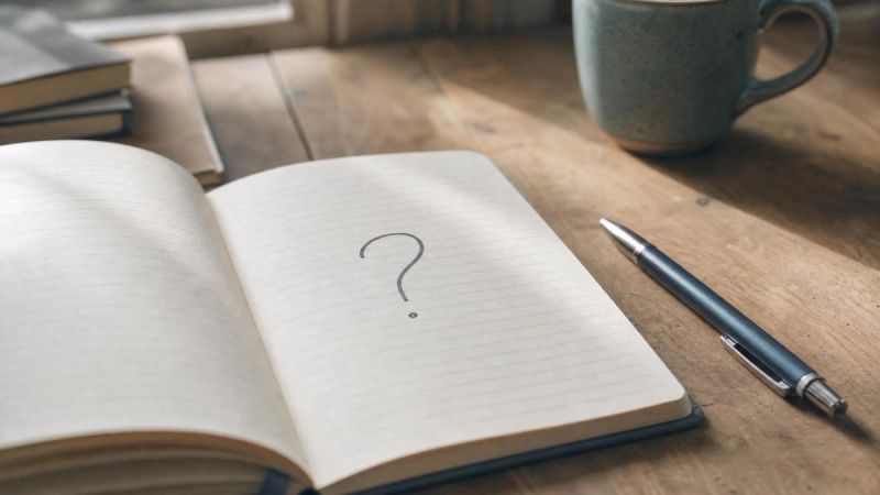 An open notebook with a question mark drawn on the page, representing uncertainty after an ADHD assessment that does not confirm a diagnosis.