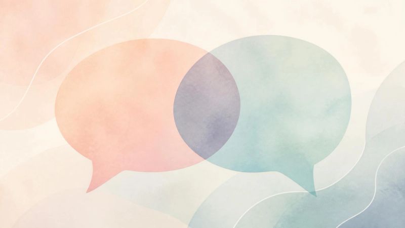 Two overlapping speech bubbles in soft colours