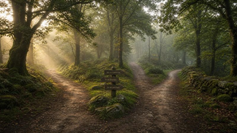 Three gentle branching forest paths symbolising different types of trauma