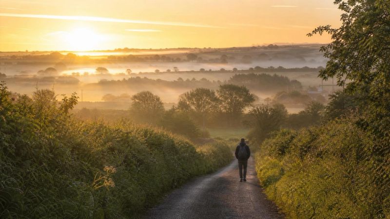 A person walking along a quiet Irish country lane at dawn, symbolising the next steps after an adult ADHD diagnosis.