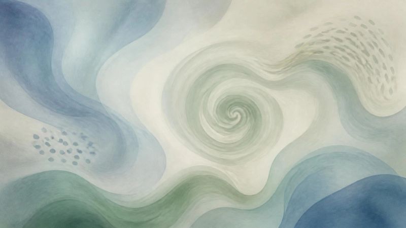 Abstract illustration of a swirling shape in soft colours, representing the feeling of nausea and fear