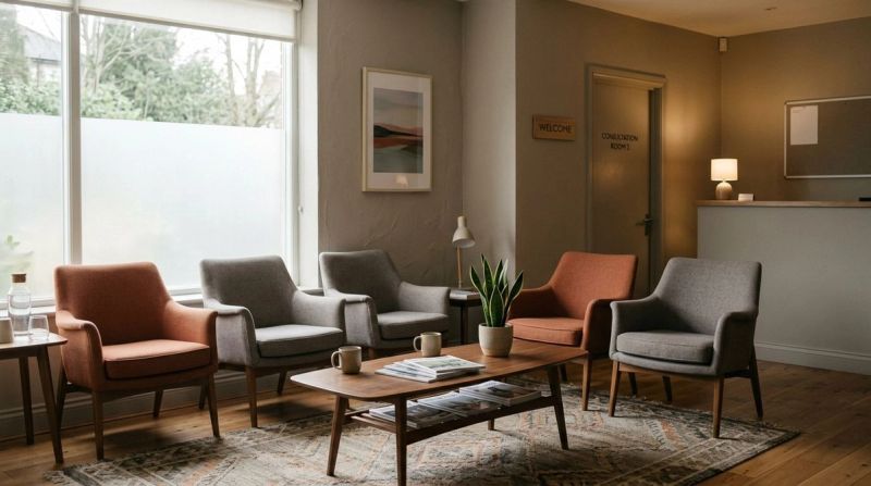 Empty waiting room, symbolising when in-person therapy may be better