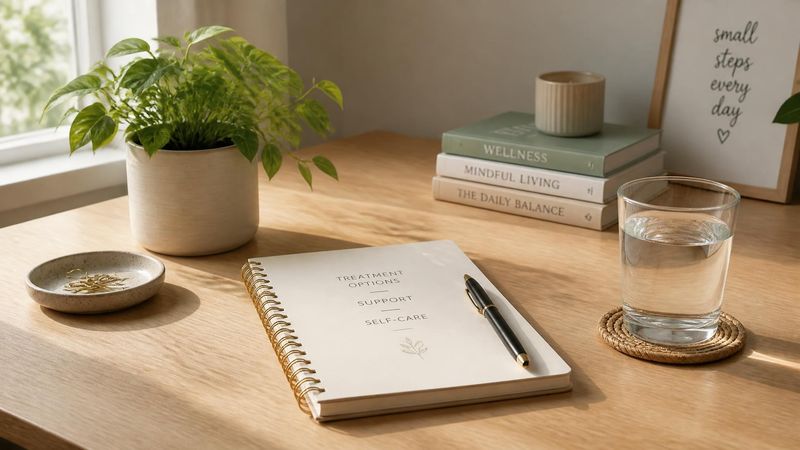 A small collection of therapy and wellness items on a clean desk