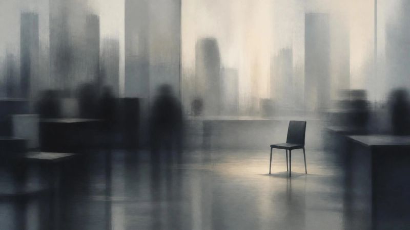 A person-shaped absence in a crowd, abstract