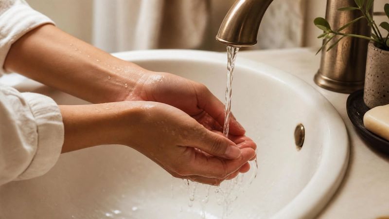 Clean hands under softly running water, representing contamination OCD fears