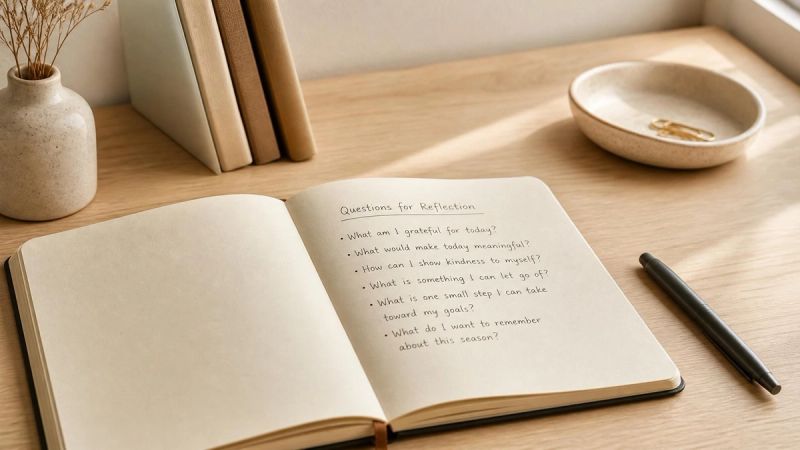 An open notebook with handwritten questions on a clean desk, representing frequently asked questions about dealing with loneliness