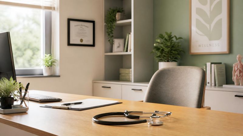 A GP consultation room with a stethoscope, representing medical checks for memory problems