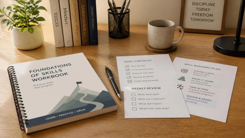 A practical workbook or notebook with a pen, representing structured anger management skills