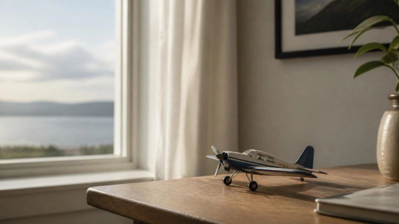 A small model airplane on a wooden surface with soft light, representing aerophobia as a specific phobia