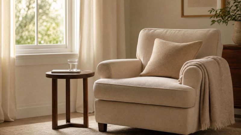A cosy chair by a window with soft light, representing preparing for your first online therapy session