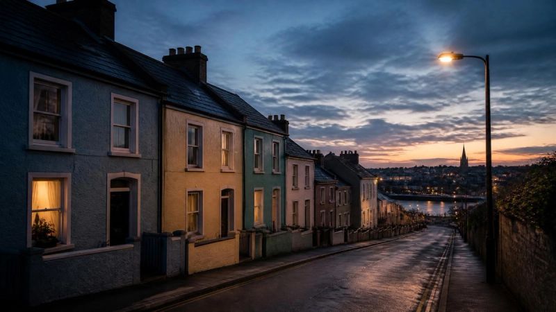 A quiet Dublin street or Irish cityscape at dusk