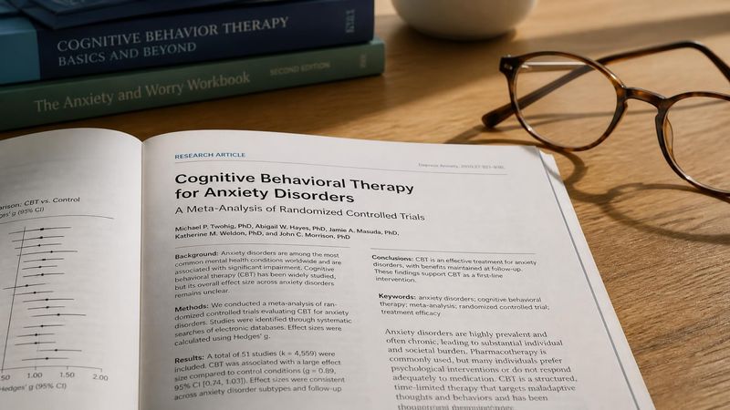 A medical journal and reading glasses on a desk suggesting research evidence.