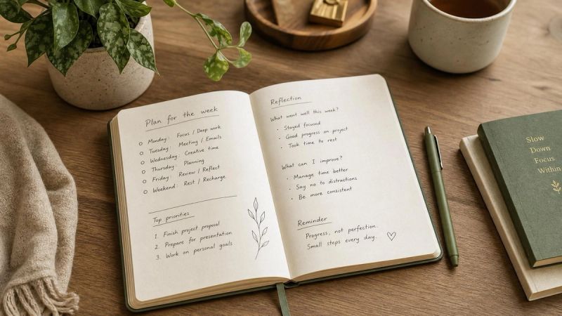 Notebook with handwritten notes about small wins and goals, representing practical confidence-building techniques
