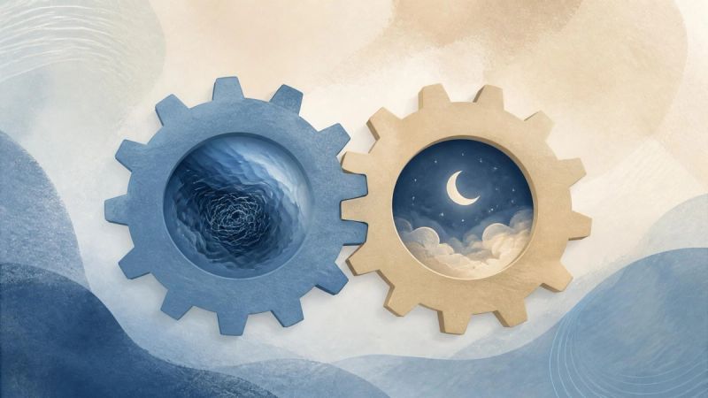 Abstract gears showing how anxiety and insomnia connect.
