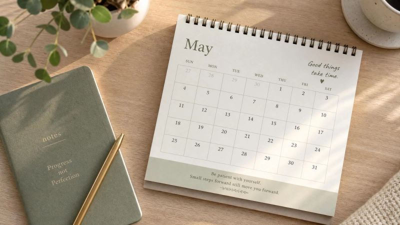 A calendar and notebook on a desk, representing patience and follow-up during treatment