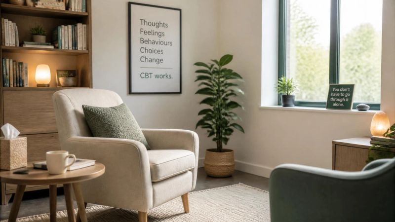 A welcoming therapy room representing CBT and anxiety treatment in Ireland.