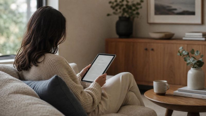 A myth-busting image of a calm person reading reliable information about ADHD medication.