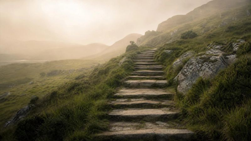 A stepped pathway leading upward through an Irish landscape, symbolising the ERP fear hierarchy