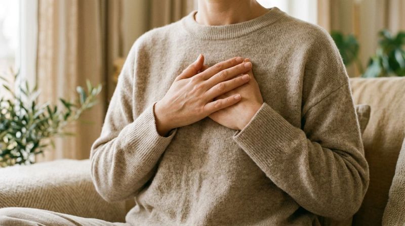 Hands resting over heart, symbolising healing from the bottom up