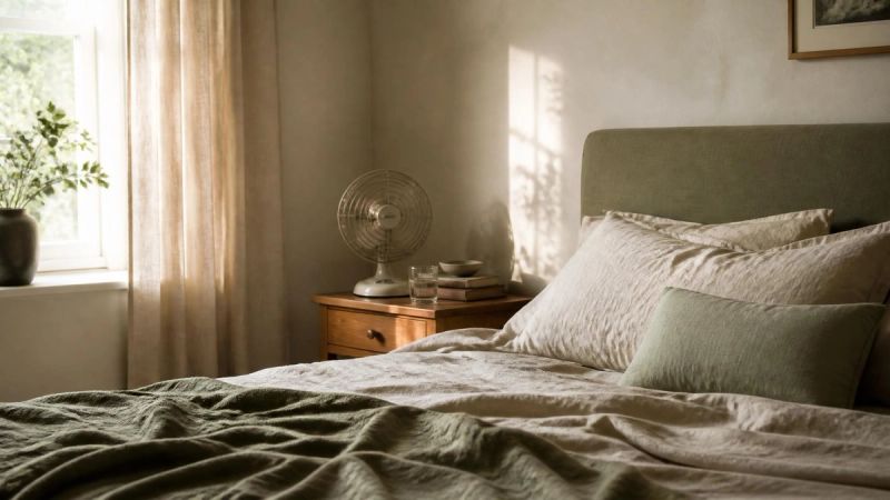 A peaceful bedroom with soft morning light, representing sleep and mental health during menopause
