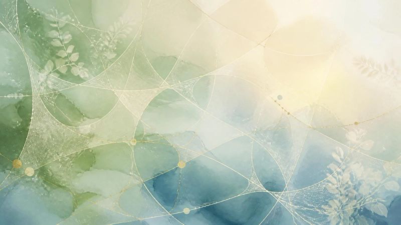 An abstract soft web-like pattern in muted green and blue tones, representing arachnophobia without showing a spider