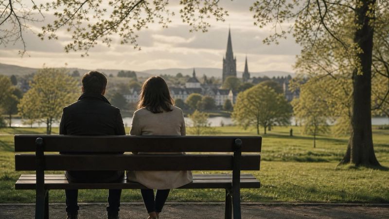 Two people talking on a park bench in soft light, representing opening up about Pure O and seeking support