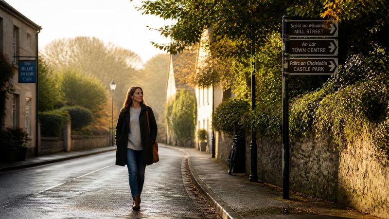 A person walking confidently along a quiet Irish street, suggesting progress after CBT treatment