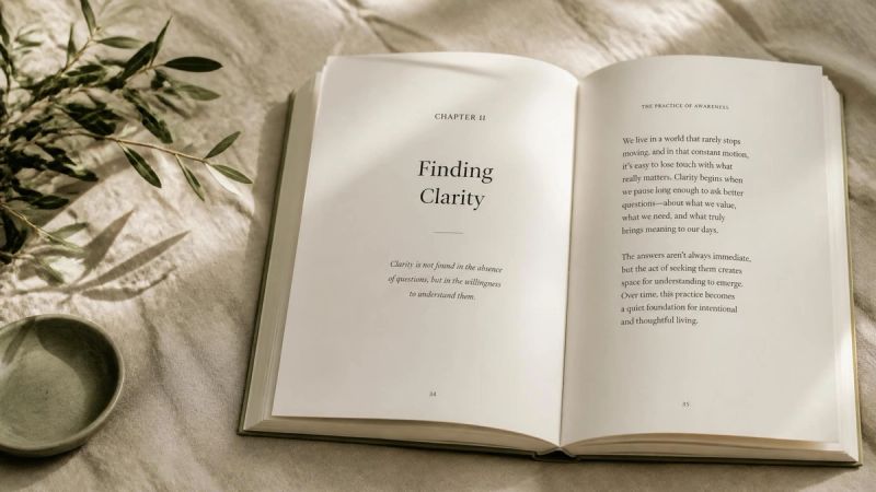 An open book on a linen surface, representing frequently asked questions about menopause mood swings