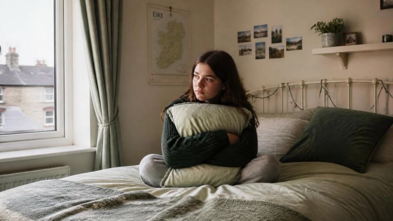 A young person sitting alone in a quiet room, reflecting on difficult memories