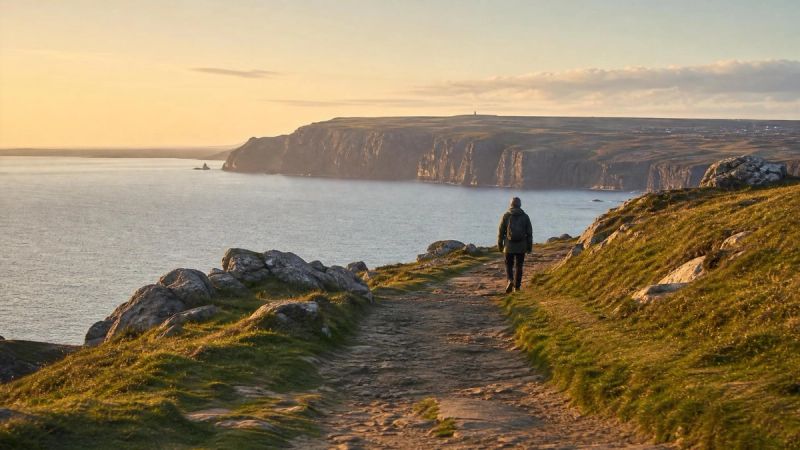 A person walking a calm Irish coastal path, symbolising ERP therapy and facing fears gradually