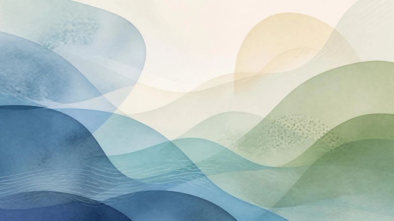 Abstract overlapping translucent shapes representing the causes of dental phobia