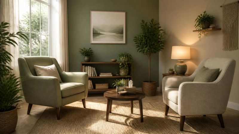 A peaceful consultation space suggesting questions and calm answers
