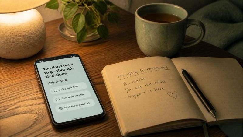 A phone and notebook on a table, representing reaching out for legal and emotional support