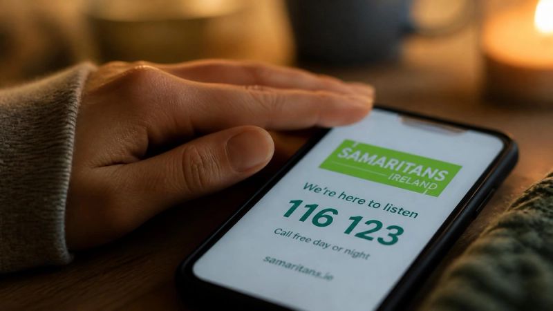 A hand near a phone, representing reaching out for mental health support in Ireland.