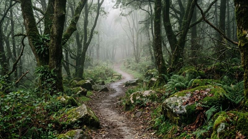 A winding path through a misty forest, symbolising when loneliness crosses into depression or anxiety and support is needed